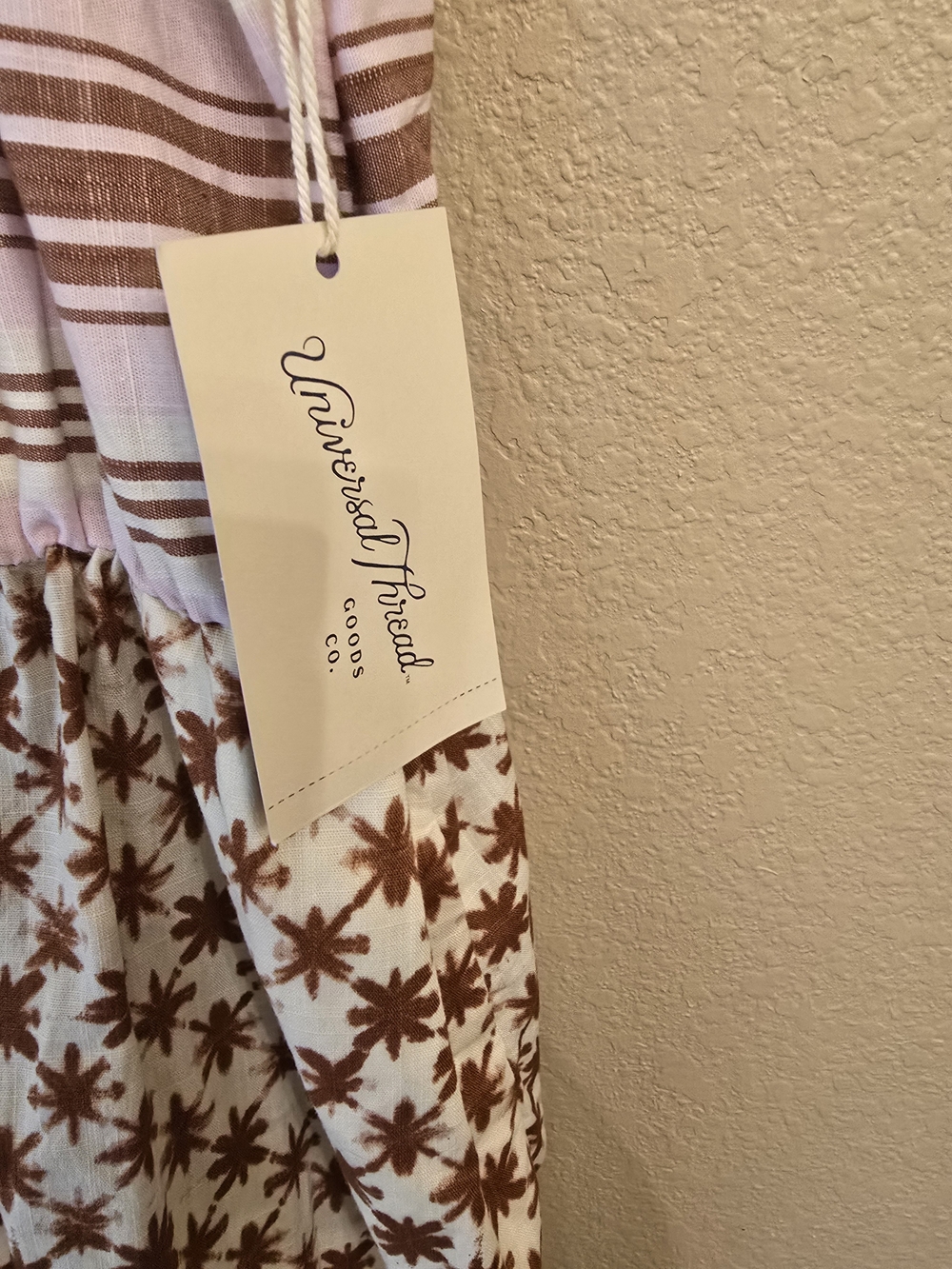 Universal Thread Pink/Brown Patchwork Boho Maxi Dress Size Medium 100%Cotton NWT - Picture 2 of 7
